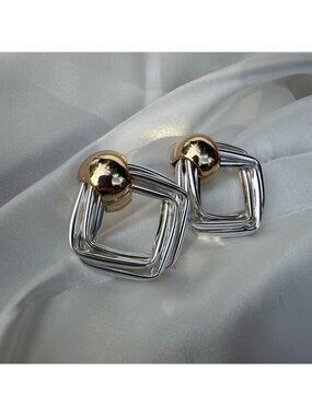 Elegant Gold and Silver Geometric Earrings